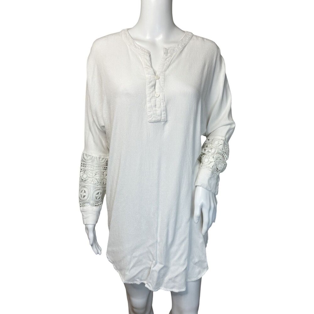 Jealous Tomato Dress Women Medium White Shirt Sheer Lace Popover Neutral Minimal